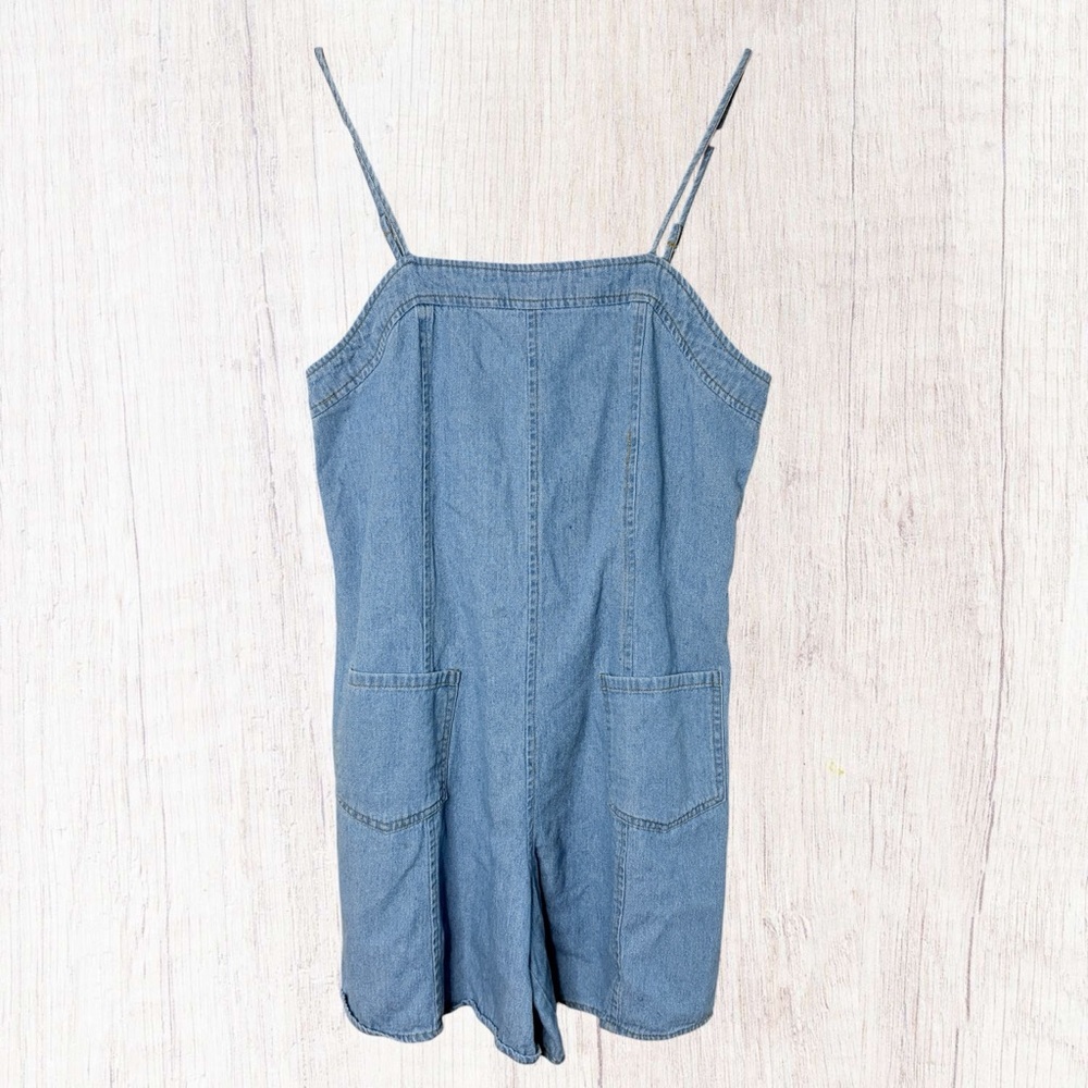 ZUNIE GIRLS Lightweight Chambray Romper Adjustable Spaghetti Straps, Sz 14